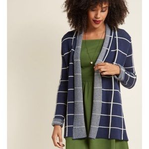 Simply Snuggly Checked Cardigan - Navy L Modcloth